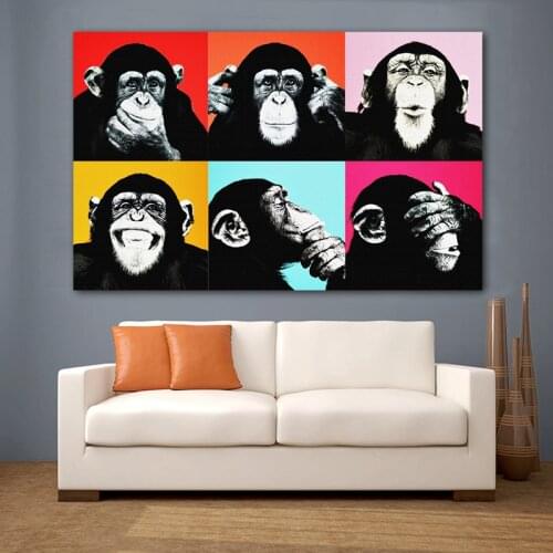 RELIABLI Art Six Monkeys Gorilla Animal Posters Canvas Painting Home Decoration Wall Painting for Living Room AbstractPicture