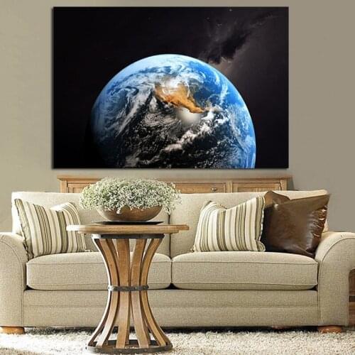 Modern HD Print Large Blue Planet Earth Universe Galaxy Painting on Canvas Wall Picture for Living Room Sofa Cuadros Decoration