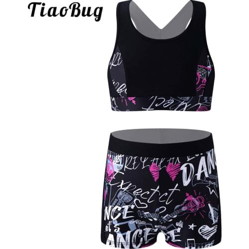 Kids Girls Dance Set Child Ballet Dancewear Workout Gymnastics Outfits Sport Bra Top Tank Tops with Shorts Dance Class Outfits