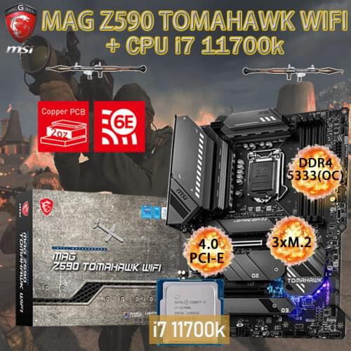 Motherboard Combo LGA 1200 MSI MAG Z590 TOMAHAWK WIFI +Intel Core i7 11700K CPU DDR4 128GB M.2 PCI-E 4.0 Placa-mãe Desktop Z590