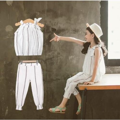 Girls Clothing Sets Summer Children Outfits Striped Tops + Pants Two-piece Set Kids Tracksuit Teenager Girls Clothes Suit