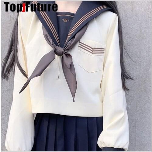 Spring and summer tea three middle suits JK uniform skirt Japanese cream navy sailor suit student SCHOOL uniform top shirt