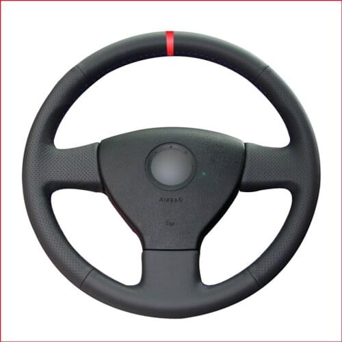 Red Marker Black PU Faux Leather DIY Car Steering Wheel Cover for Volkswagen VW Golf 5 (V) Golf Plus Polo Jetta Tiguan