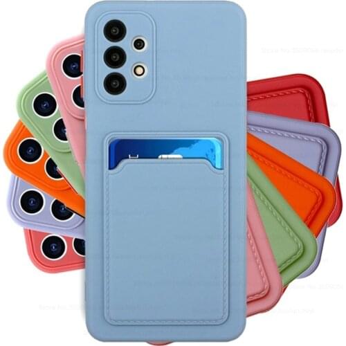 Card Slot Holder Square Silicone Phone Cases For Samsung Galaxy A02 A12 A32 A42 A52 A72 A51 A71 S20 FE S21 S 21 Ultra Plus Cover