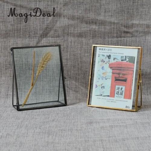 MagiDeal Glass Photo Frame Antique Freestanding Brass Picture Frames Portrait Home Decoration Accessories