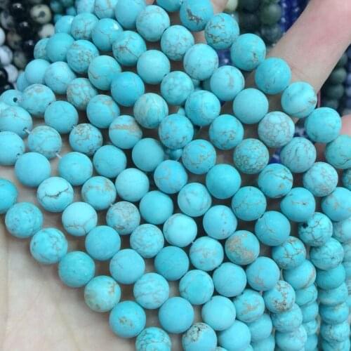 Matt Frosted Dull Round Stone Beads Blue Howlite Crackle Smooth Beads 6 mm 8 mm 10 mm 12mm DIY Making Jewelry Supplies