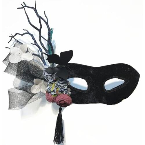 Fashion Flower Net Tree Branch Horn Mask Venetian Masquerade Halloween Ball Party Antler Tassels Black Mask Costumes Gothic