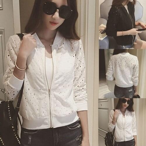 Fashion Women Bomber Jacket Long Sleeve Lace Sunscreen Shirt Short Summer Thin Coat Casual Baseball Coat NYZ Shop