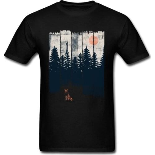 100% Cotton T-Shirt A Fox in the Wild T Shirt Men Print Tshirt Black Short Sleeve Family Round Collar Tees Vintage Top Clothes