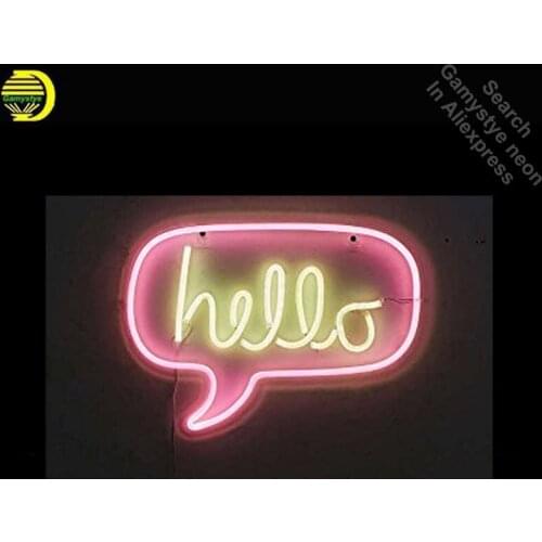 Neon Sign for Hello in Pink Yellow Neon Bulb sign Acrylic Panel BOARD handcraft Glass tube Dropshipping personalized neon lights