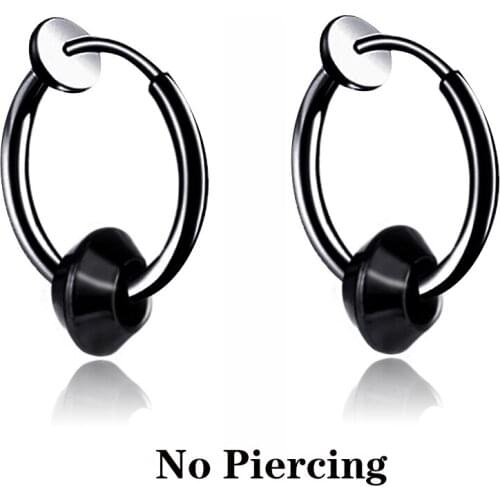 Stainless Steel Black Clip On Earrings For Women and Men Fashion No Ear Hole Earring Trendy Simple Style Punk Geometry Jewelry