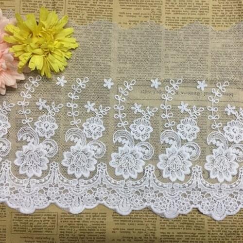New 22cm White Lace Edge Trim Mesh Embroidery Multirole Applique DIY Sewing Craft Clothing Material Skirt Dress
