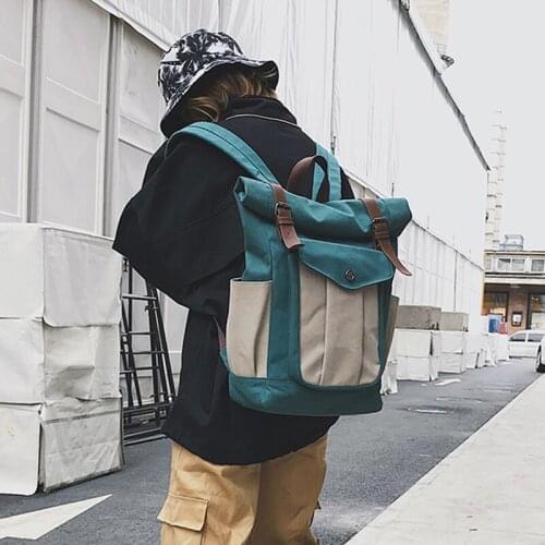 New trend fashion retro hit color backpack washed canvas high school college student school bag male trend school bag