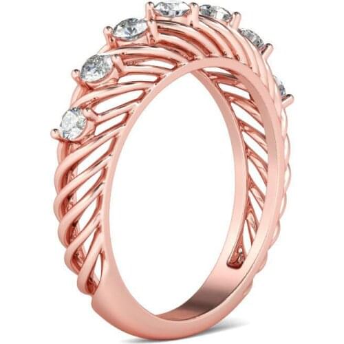 Hollow Wedding Ring for Woman Rose Gold Color Twist Classical Cubic Zirconia Girl Crystals Jewelry Lady Gift Rings