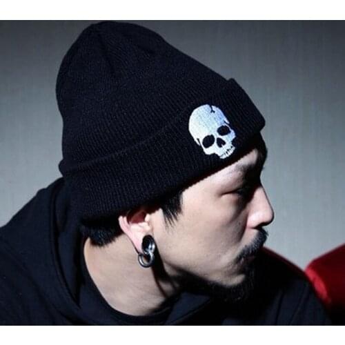 Autumn And Winter Women Cotton Wool Hat Personality Skeleton Knitting Hats Men And Women Keep Warm Hip-hop Set Cap