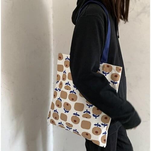 2020 Canvas Shoulder Bags Womens Fruit Shopping Bags Korean Harajuku Cotton Cloth Eco School Bags Ulzzang Zipper Handbags Tote