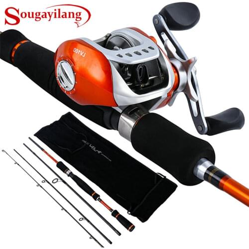Sougayilang 2.1-2.7M Fishing Rod Reel Combo 4Sections Carbon Fiber Fishing Rod with 10+1BB 6.3:1 Baitcasting Reel Pesca