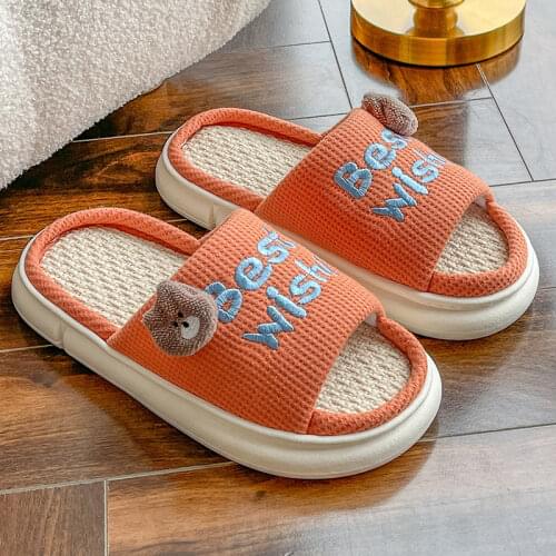 2021 Flax Platform Female Home Slippers Linen Summer Slides Sandals Autumn Couple Flip Flops Outdoor Women Footwear Chunky Shoes