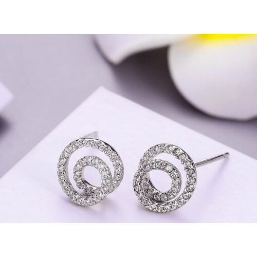 Spirals Circle Stud Earrings 925 Sterling Silver Korean Crystal for women shining Jewelry 2021 trendy MUXUEYAN