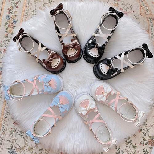 Lovely Lolita Style Women Girl Flatforms Shoes Mary Janes Bell Bowknot Heart Cross-tied Ankle Strap Princess Shoes