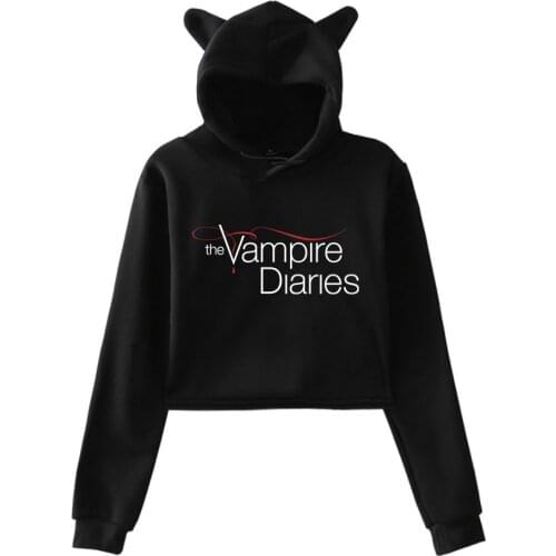 Crop Top Hoodies The Vampire Diaries Sweatshirt Womens Hoodie Pink Pullover Clothes for Girls Streetwear Spring Long Sleeve Tops