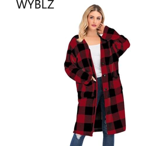 WYBLZ Women Jacket Oversize Long Jacket Plaid Autumn Winter Coat Plus Size Long Knit Coat Casual Outwear Cardigan Knitwear