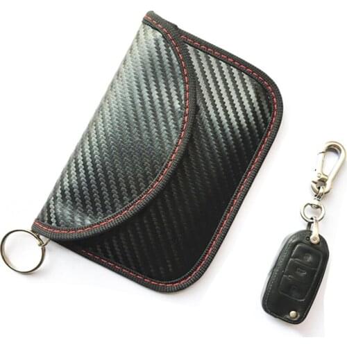 Carbon fiber Anti-theft RFID Signal Blocking Car Key Pouch Case Bag Fob Signal Blocking Bag Cover With Keychain Ring