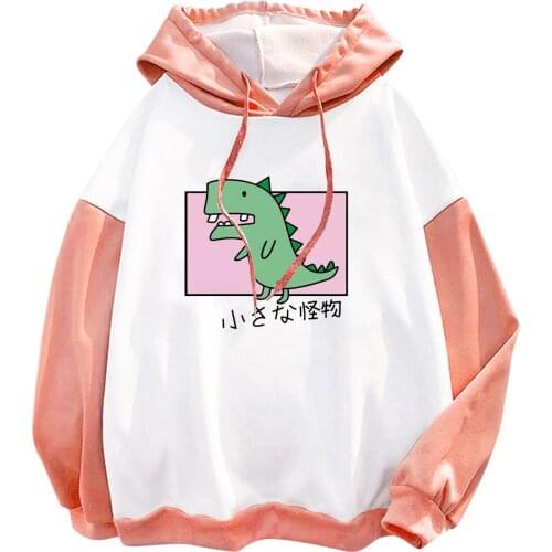 Hoodies Women Sweatshirt Japanese Style Kawaii Cartoon Dinosaur Hooded Autumn Spring Pullovers For Girls Top Sudadera Mujer 2021