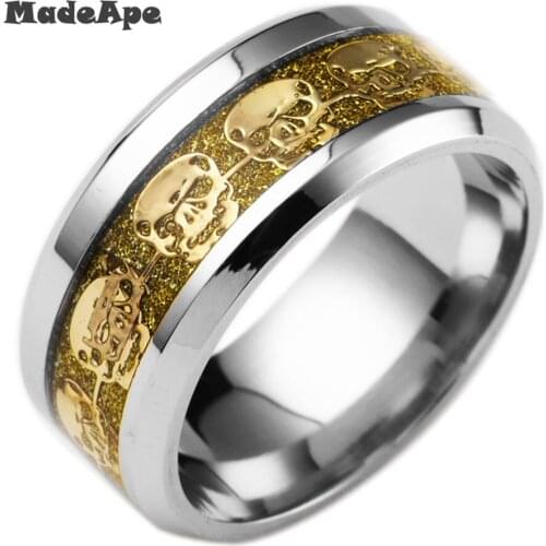 MadApe Stainless Steel Rings Skull Logo Women Luminous Rings Big Size 8mm For Women Men Fluorescent Glowing Rings