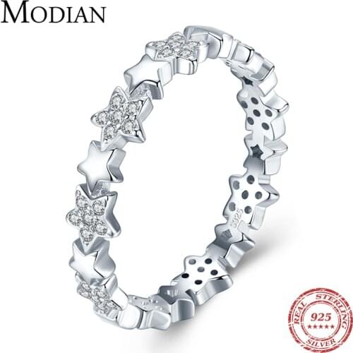 Modian Solid 925 Sterling Silver Sparkling Clear CZ Stars Stackable Finger Rings For Women Fine Jewelry Valentines Day GIFT