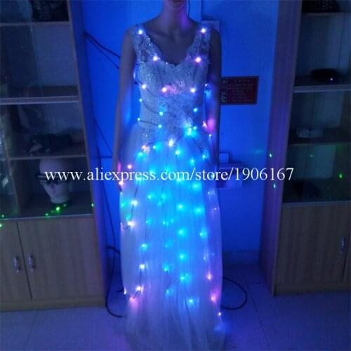 2018 Colorful Led Luminous Evening Party Dress Sexy Women Light Up Stage Performance Wedding Dress For Club Party Bar Halloween