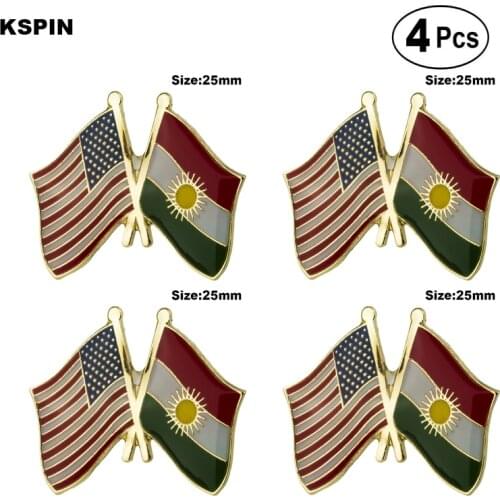 U.S.A. & KURDISTAN Friendship Flag Pin Lapel Pin Badge Brooch Icons 4pcs