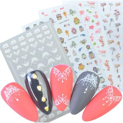 1 Sheet White Flower Lace Mix Patterns Necklace 3D Nail Sticker Nail Art Ultra thin Back Gummed Decal Tips Wraps DIY Decorations