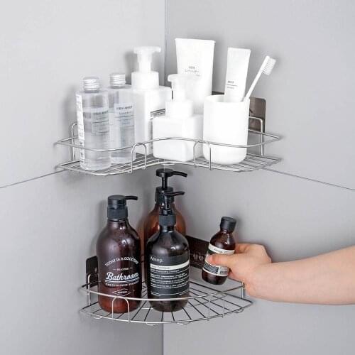 1pc Stainless Steel Bathroom Storage Shelf Wall Rack Corner Shower Caddy Cosmetic Shampoo Holder Drain Rack Bathroom Organizer