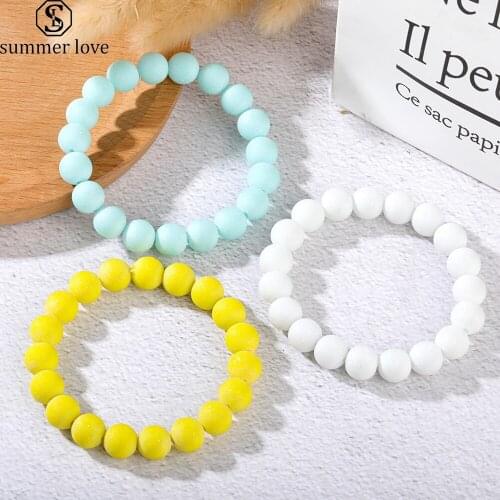 10mm Blue Matte Glass Beads Bracelets for Women Colorful Carnelian Beaded Stretchy Rope Bracelet Jewelry