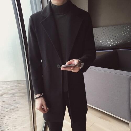 2021 Fashion Male Solid Business Formal Long Trench Jacket New Autumn Winter Trench Men Wool Jacket Mens One Button Coats