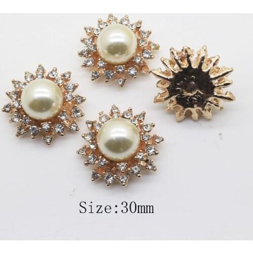 Fashion 50pc 30mm metal lvory Pearl crystal Buttons Emebellishment Costume Craft DIY Valentines Day Wedding Decorative