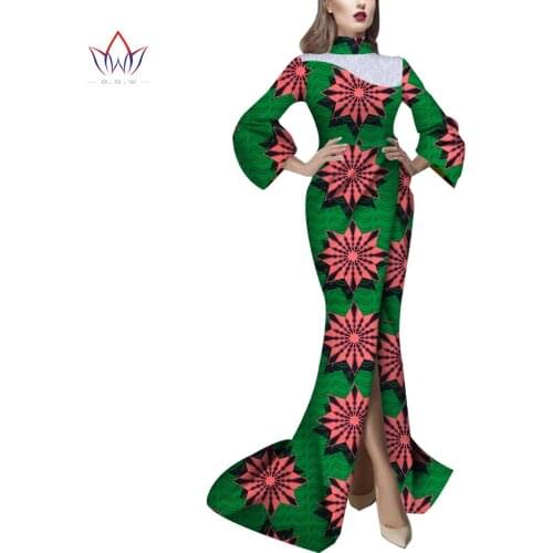 African-Dresses-for-Women-plus-size 2020 Dashiki Standing Collar SplitTraditional African Clothing long Party Dress WY5988