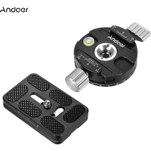 Andoer PAN-03 Panoramic Tripod Head Quick Release Plate Clamp Adapter Arca-Swiss Standard Aluminum Alloy with QR Plate