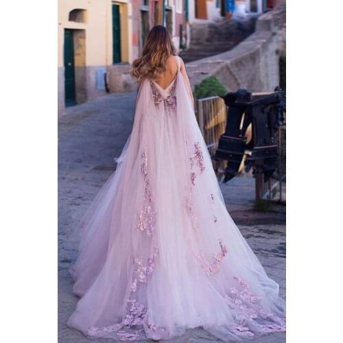 Appliques Flowers Prom Dresses 2021 A Line Tulle Formal Evening Dress Spaghetti Straps V Neck Party Dress Robe De Soiree