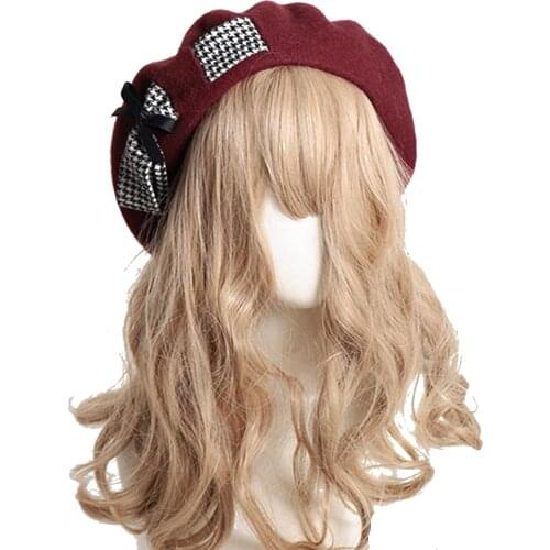 Big Bow Japanese Kawaii Beret Hat Lolita Teenage Sweet Woolen Handmade Cute Warm Autumn Winter Painter Hats Headdress