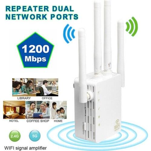 Wireless Range Extender AC1200 WIFI Signal Repeater 2.4G 5G 1200mbps Router for Mac PC White 4x Antennas Networking WIFI Router