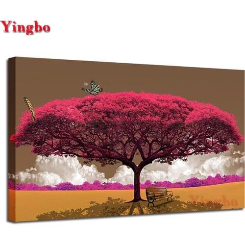 Large DIY 5D Diamond Painting Red Tree Landscape Cross Stitch 3d Embroidery full Square/Round Drill Mosaic kit Modern Home Decor