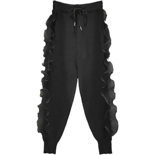 High Waist Slimming Casual Loose Trousers Harem Pants Womens 2020 Autumn Winter New Vintage Wood Ear Knitted Pants Women Trend