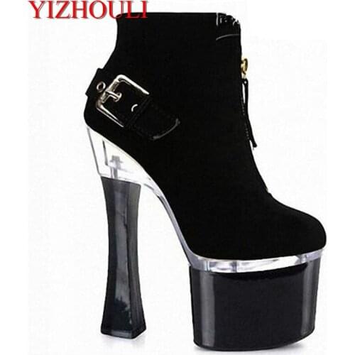 7 inch high heels platforms dinner party Banquet black gladiator ankle boots 18cm spool heel shoes for women Exotic Dancer shoes