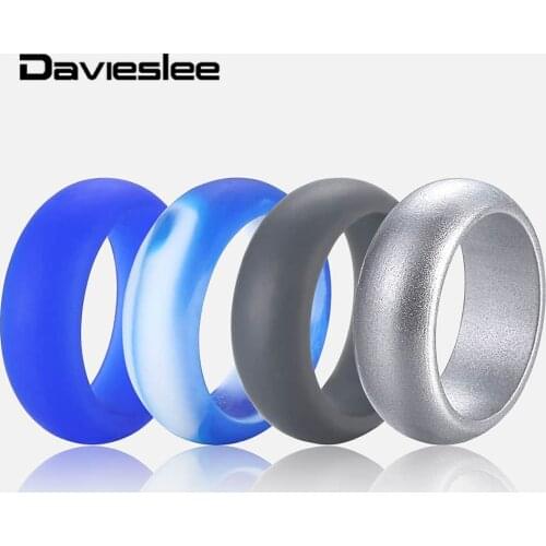 Davieslee 4pcs/set 8-12 Size Silicone Wedding Ring for Men Mens' Rubber Wedding Bands for Sports Crossfit Workout 7.5mm DSRM01A