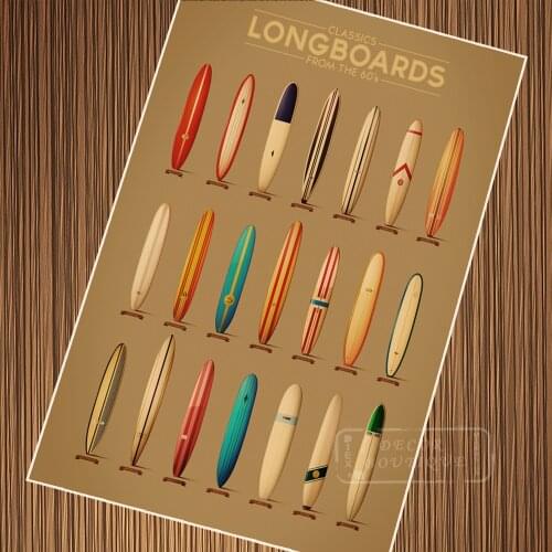 Art Classic Surf Longboards from the 60s Vintage Retro Kraft Poster Canvas Painting Wall Sticker Home Decoration Gift