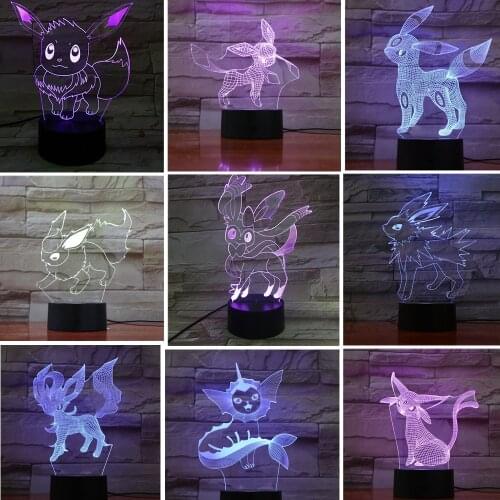 Game Pokemon Eevee 3D Led Anime Action Figure Toys for Kids Decor Home Model Flareon Espeon Sylveon Figurine Lamp Pocket Monster