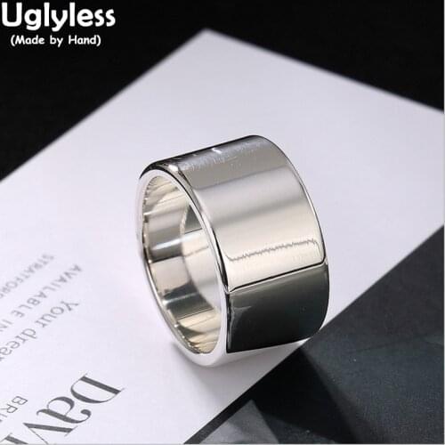 Uglyless Real 990 Fine Silver Glossy Finger Rings for Women Simple Fashion Wide Rings Handmade Korean Fine Jewelry Dress Bijoux