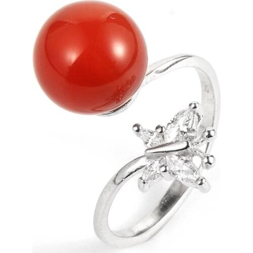 Female Natural Stone Open Adjustable Ring Silver Plated Butterfly Bridal Engagement Ring Wedding Rings Jewelry Women Accessories